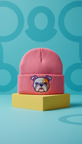 Bubblegum Pink Beanie with Embroidered Pup